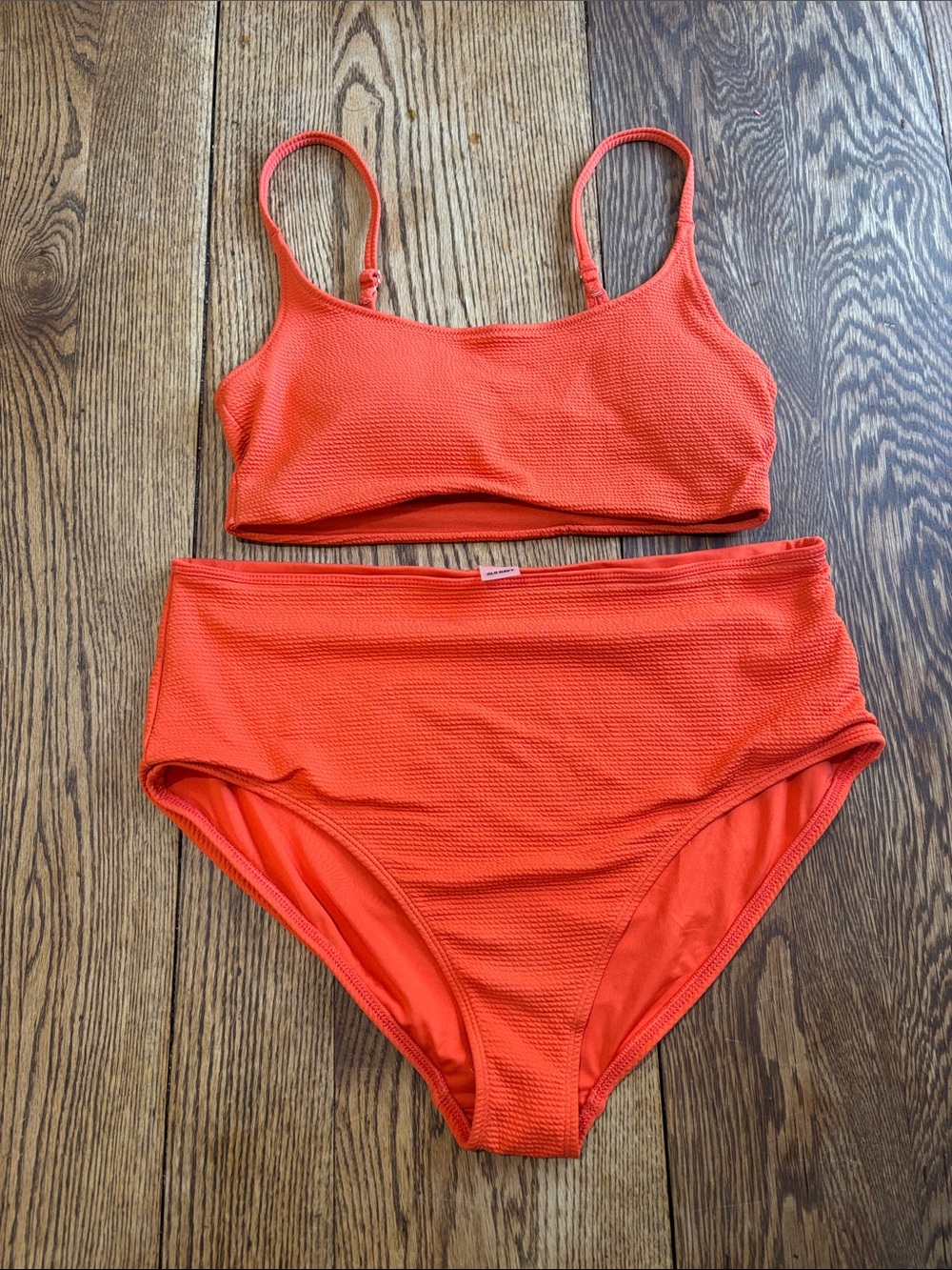 Old Navy Orange Textured High-Waist Bikini Set - Top (L) Bottoms (XL)